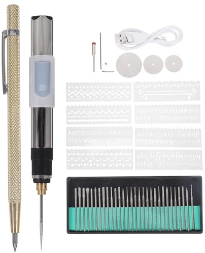 JOINPAYA Stylo à Graver Électrique 25W USB 3 Vitesses Réglables Kit de Gravure 49 Pièces pour Bois Verre et Métal Outil Portable Multifonction pour DIY Découpe Ponçage et Polissage