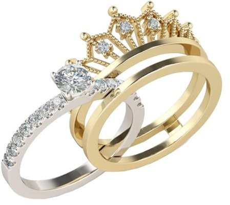 Ipetboom Anello da Donna 2 in 1 Staccabile Corona Elegante in Lega Doppia Tonalità Anello da Dito Leggero e Confortevole per Feste e Appuntamenti Gioielli Femminili Raffinati