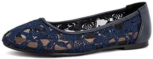 Greatonu Ballerine Danseurs Turqui Plant Femmes Populaires de Dentelle Confortable Taille 39 EU,Bleu Marine