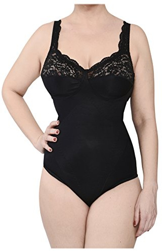 BODYPERFECT Body Donna Coppa D Contenitivo e Snellente Intimo Elegante in Pizzo Senza ferretto Scollatura sulla Schiena L - NERO