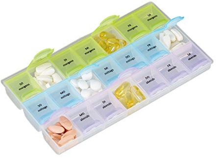 10 x 7 Tage Tablettenbox im Set, 3 Fächer, morgens, mittags, abends, Wochen Medikamentendosierer mit Deckel, transparent