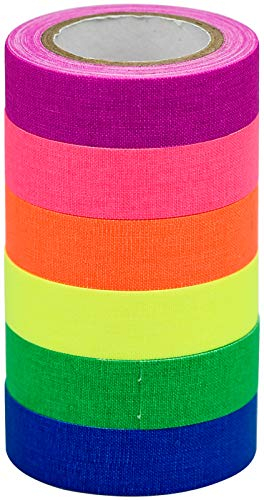 6 Pcs Fluorescent Cloth Tape 5m Neon Gaffer Cloth Tape, UV Blacklight Reactive Glow in the Dark Tape for Glow Party Decorations, Holiday Supplies