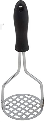 Heavy Duty Stainless Steel Potato Masher Potato Peeler Non-Stick Potato Ricer with Non-Slip Heat Resistance Black Plastic Handle Food Masher for Smooth Mashed Potatoes, Jam, Vegetables and Fruits.