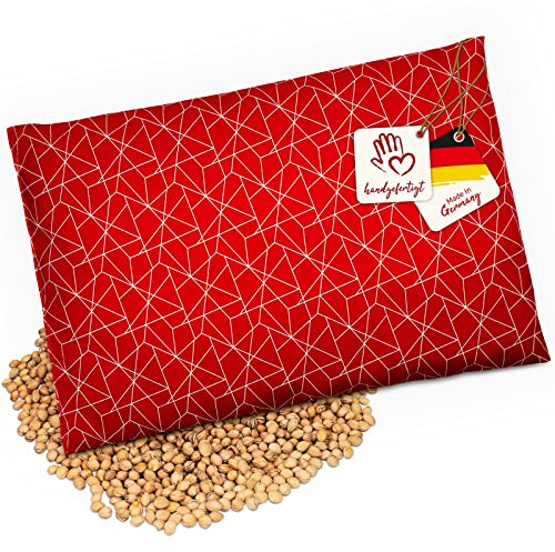 navango® Cojín de huesos de cereza, para microondas y horno, color rojo con diseño de red, hecho a mano en Alemania, aprox. 30 x 20 cm, algodón OEKO-Tex