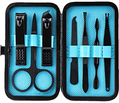 aRKé Manicure set Nail Clippers Professional Fingernail & Toenail grooming Kit Tweezers Eyebrow Scissors for mens and women Travel size 7Pcs Nail Care Tools with Black Case