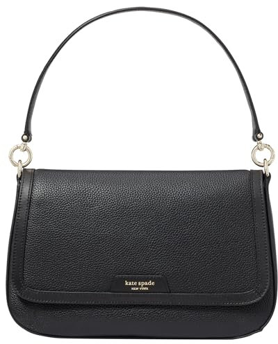 kate spade new york Hudson Pebbled Leather Flap Shoulder Bag, Black, One Size