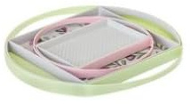 Vigar - Lot de 4 plateaux pour servir les aliments - 42 x 42 x 3 cm - Modèle Flap Florganic - Plateaux qui s'emboîtent entre eux - avec poignées pour transporter - 2 prédécoupés et 2 lisses - Vert,