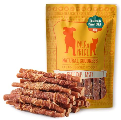 PACK'N PRIDE Dog Treats with Carrots, 1 Pack*320g Rawhide Free Dog Chews with Chicken Breast Meat, Low-Fat, High in Protein