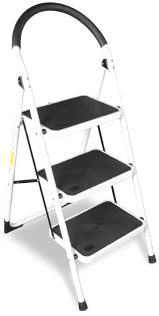 Jack Boss 3 Step Ladder, Folding Lightweight Step Stool with Wide Anti-Slip Pedal for Home, Office, Kitchen and Garage, Service Height 27.2 inch, 400 lbs Capacity