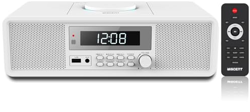 Sistema estéreo Compacto para el hogar, Sistema estéreo con CD, Radio, Reproductor de CD con Bluetooth, Radio FM, Entrada Auxiliar, reproducción USB, Reloj Digital, Reproductor de CD para el hogar