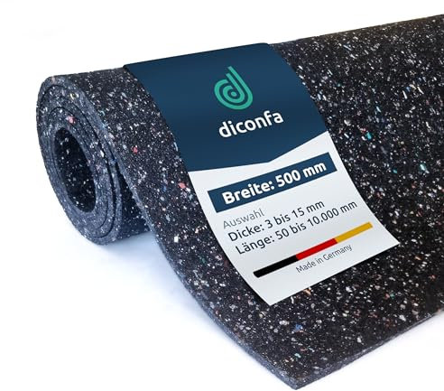 diconfa Bautenschutzmatte BREITE 500mm 50cm 0,5m WÄHLBAR ==> Dicke: 3 bis 20mm - LÄNGE: 0,05m bis 10m - Auswahl: 6,5m 650cm lang, 3mm stark - Gummimatte Meterware Gummigranulat-Matte Regenerat