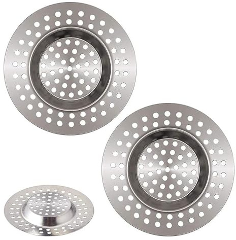 2 Pcs Sink Strainer–Stainless Steel Kitchen Sink Plug Strainer– Dual Function Drain Plug Hair & Food Catcher for Kitchen, Bathroom, Shower–Universal Sink Plug Replacement, Sink Stopper(7.5cm/3.6cm)
