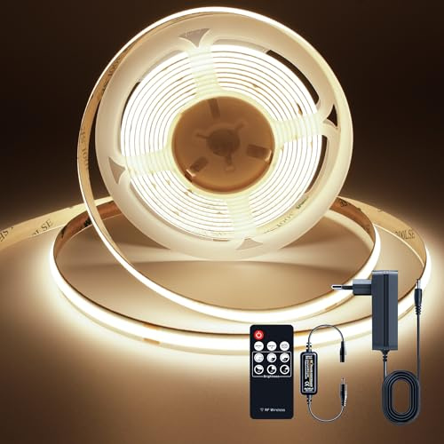 TTWAY Striscia LED COB 3M, 3000K Striscia LED Dimmerabile 24V, CRI93 +, larghezza 8mm, con Telecomando e alimentazione, per la decorazione domestica, cucina, specchio