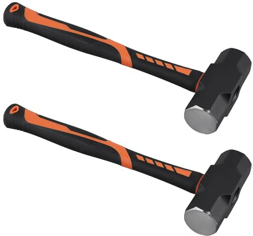 SINJEUN 2 Stück 1,98kg Vorschlaghammer, 4lb Schlosserhammer Klein mit Fiberglas Griff, Abbruchhammer Fäustel Hammer für Abriss und Durchschlagarbeiten