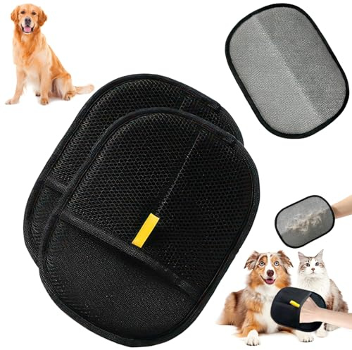 DINGFENG 2 stycken djurhårsborttagare, handske, pälsmagnet, handske, hårborttagningshandske – 20 x 15 cm antistatisk pälsvårdshandske för hundar katter, återanvändbar djurhårborttagare, svart