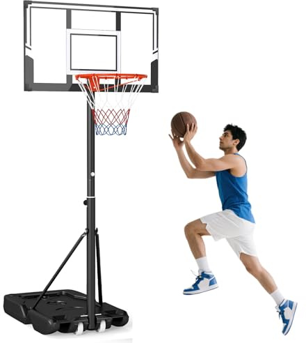 LIFEZEAL Canasta de Baloncesto para Exteriores, Soporte de Baloncesto con Altura Ajustable de 100 a 305 cm, Sistema Móvil con Pared Trasera de 110 x 75 cm, Cesta de Patio Trasero