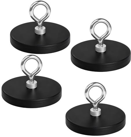 4 Piezas Imanes de Neodimio Engomados Ø 43 mm Imanes Redondos de Goma Iman Potente Con perno Externo M4 y Ganchos Fuerza de Sujeción de 10 kg Base de Montaje Magnética para Lámparas y Dispositivos