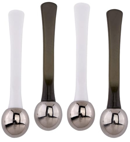 GETAJGHSD Lot de 4 Cuillères à Crème Yeux en Alliage de Zinc Bâtons de Massage Oculaire Blanc et Vert Foncé Outil de Beauté Portable pour Massage Paupières et Application Contour des Yeux