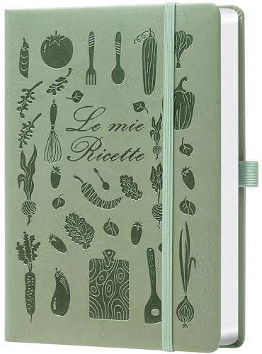 HwxBen Ricettario da Scrivere A5 con Indice – Quaderno Ricette da Compilare, Libro di Cucina, Meal Prep Libro, Quaderno per Ricette con Copertina Rigida– Verde militare