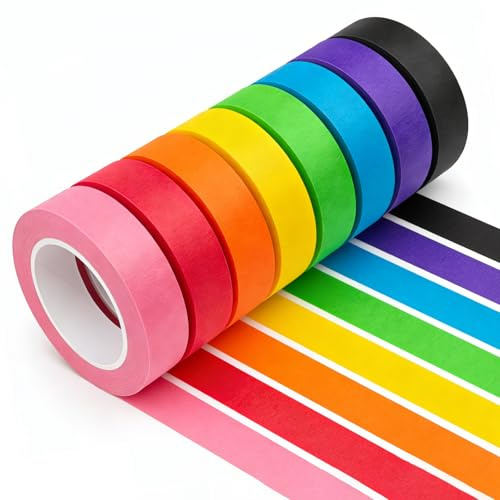 8 Rolls Washi Tape Sets, Coloured Masking Tape Supplies for DIY, Craft Supplies Planner Decoration, Classroom Decorations (1.5cm*13m)
