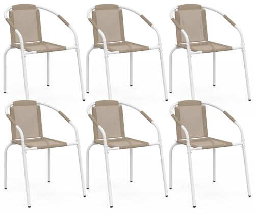 IDMarket - Lot de 6 chaises de Jardin Thelma métal et textilène empilables Blanc et Beige