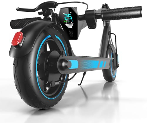 Electric Scooter, 500W Motor, 10 Tires,Top Speed 25Km/h,35km Long-Range,Electric Scooter for Adults with Dual Lighting System and Drum Brake,Smart APP Control (V10 Blue 35KM)