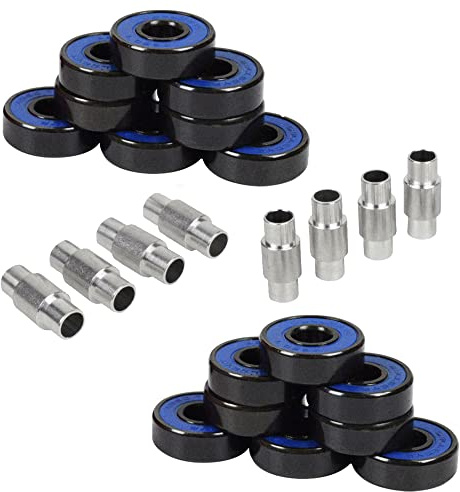 Hockey Bearings ABEC 9, 7, 5 Inline Roller Speed Package 16 Bearings and 8 Spacers Kit (ABEC 7 - Blue)