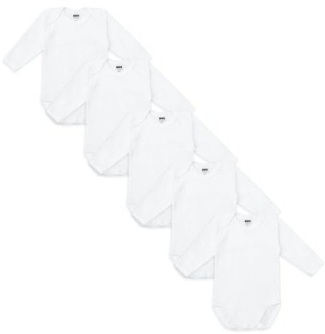 Långärmad babybody | 100% bomull | Unisex | Bodys för flickor och pojkar | Naturvit | 5-pack bodys (56)