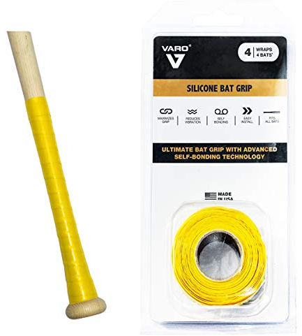 VARO Baseball Silikon Bat Grip – 4 Bat Länge – Selbst Bonding, Zero Unordnung, maximalen Grip, Wetter- und UV-beständig, gelb