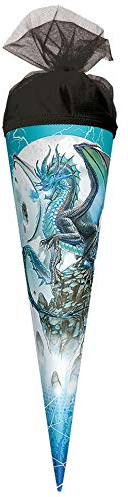 ROTH Geschenk-Schultüte Eisdrache 22 cm klein - rund Tüllverschluss - Zuckertüte Drachen EIS