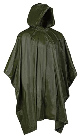 Mil-Tec Poncho Vinyl Unisex • Mehrzweck Regenponcho Herren & Damen • wasserabweisender Regenumhang • Notfallponcho inkl. Netzbeutel • Als Nässeschutz, Outdoor Regenjacke, Regencape, Regenmantel • Oliv