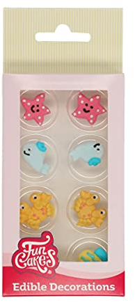 FunCakes Decorazioni di Zucchero Sea Life: pronto per l'uso per la decorazione di torte, perfetto per cupcakes, muffin e altro, certificato senza glutine, set / 8