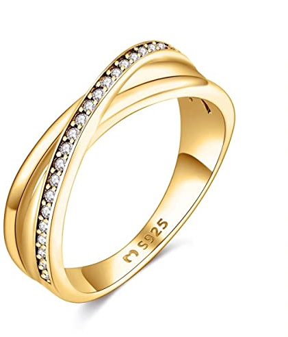 Anillos de mujer en plata de ley superpuesto con brillantes. Anillo plata mujer con acabado plateado o dorado. Joyería mujer ideal para parejas, regalo para madres, amigas... Anillos para parejas