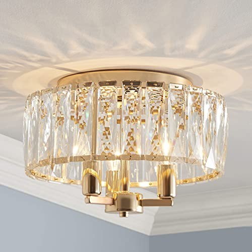 Saint Mossi K9 Plafonnier encastré en cristal de style moderne, près du plafond, base E14 3 lumières, 3 lampes D30 x 18 cm, finition or brillant