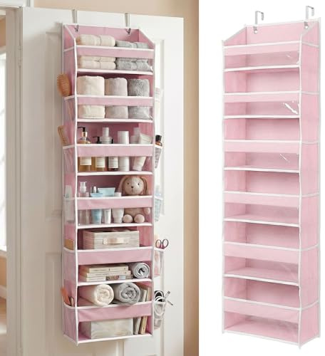 HOMELUX THEORY UPGRADED 6 Tiers Over The Door Organizer Hanging - 100D EXTRA THICK & 50lbs HUGE CAPACITY, 12 Side Mesh Pockets Over The Door Shoe Organizer, Hanging Closet Organizer (Baby Pink, 1pc)