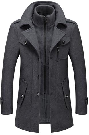 Herren Wintermantel Slim Fit Zweiteiliger Mantel für Business Freizeit Wollmantel mit Stehkragen Peacoat Warmer Integrierter Innenjacke Kurzmantel Winter Coat Men Peaky Blinders Mantel Herrenmäntel