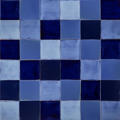 Cerames blu piastrelle per mosaico monocolore Azula in ceramica messicana, piastrelle in Messico per cucina, bagno, parete posteriore della cucina, confezione da 90 piastrelle da 10,5 x 10,5 cm