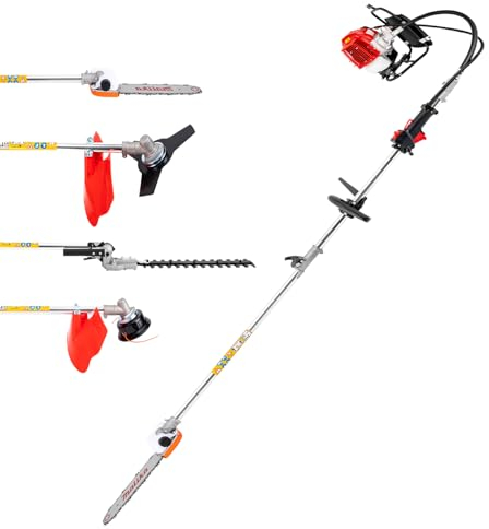 Cortasetos de gasolina 4 en 1, 52 cc, 2 tiempos, correa de transporte profesional e incluye extensión, cortasetos, sistema combinado, desbrozadora