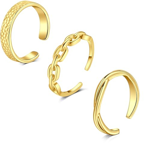 WillTen 3Pcs Bague d'orteil en acier inoxydable réglable Bend Open Toe Ring, Bague d'orteil, de doigt et de queue en CZ, fleur, flèche, feuille, pour femmes et hommes