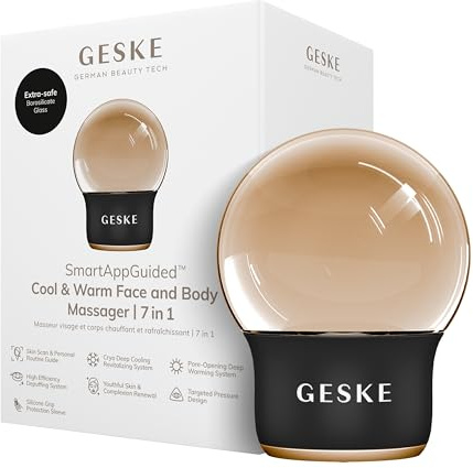 GESKE SmartAppGuided™ Cool & Warm Face & Body Massager | 7 in 1 | Masajeador multifuncional | Cara y cuerpo | Enfriamiento y calentamiento sin batería | Reafirma y relaja la piel | Diseño globular