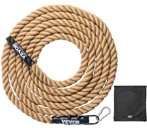 VEVOR Kletterseil Fitness-Trainingsseil Fitnessstudio, 7,6 m Länge, 38 mm Durchmesser, Trainingsseil Mehrzweckseil aus Jute, Kletterübungen, Krafttraining für Bergsteigen, Klettern, Camping