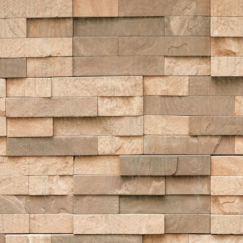 LZH-LP Papier peint autocollant, 44x300CM, marron clair, avec épissure en pierre, papier de contact amovible et collant, roche 3D, film décoratif amovible pour meubles d'armoire