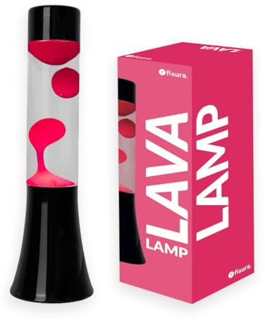 Fisura - Rosa Lavalampe 30 cm mit schwarzem Sockel, klarer Flüssigkeit und rosa Lava. Entspannende Retro-Lavalampe für Zuhause und Büro. Maße: 9 x 9 x 30 cm.