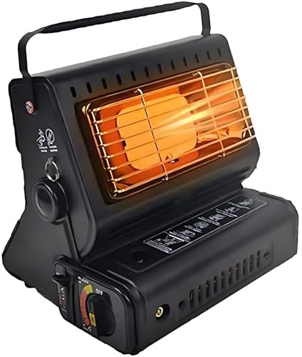 Butan rymdvärmare, 1300 W bärbar butan campingvärmare, vinter utomhus gasspis i rostfritt stål, mini gasvärmare med automatisk tändning och justerbar värme för fiske camping uteplats black