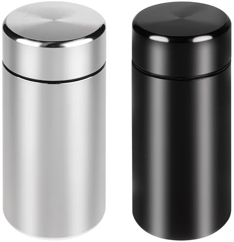 Dimeho Aluminium-Aufbewahrungsgläser 2 Stück Tragbarer Luftdichte Geruchsdichter Behälter Metall Wasserdichte Kleine Flasche Mehrzweckbehälter für Gewürze, Kaffee & Tees (40 ml Silber/Schwarz)