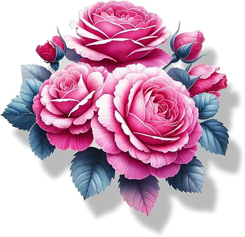 Dark Pink Rose Flower Vinyl Decals, Floral Decor, Wall Stickers | Cover Marks, Opaque Finish, No White Edges, Weatherproof, UK Manufactured, 20cm, 7cm, Use on Laptops, Tiles, Phones and Cars