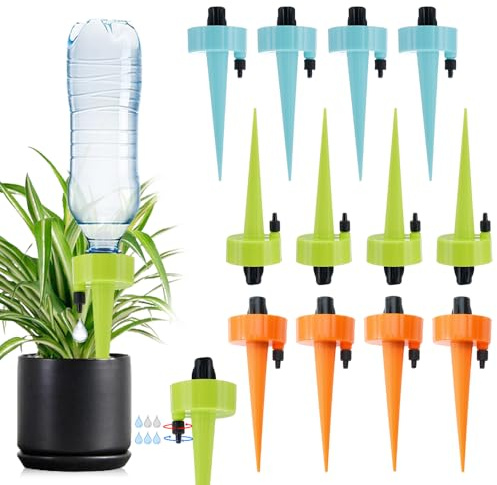 Aoreun 12PCS Riego por Goteo Automático Kit, Dispensador Agua Plantas Riego Goteo Botella, Ajustable Dispositivo de Riego, Autorriego De Planta, Sistema De Riego Automático para Macetas