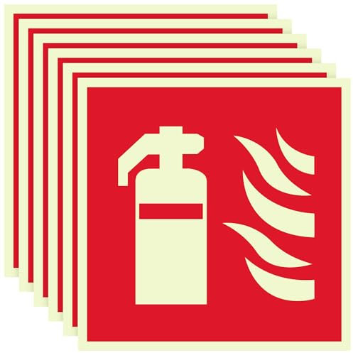 NISENTIA Lot de 6 panneaux extincteurs en PVC autoadhésifs - 150 x 150 mm - Pictogramme - Panneaux d'avertissement d'extincteur - Réfléchissants - Pour la maison, le bureau, le chantier et la voiture