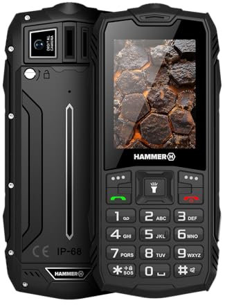 Hammer H Rock LTE Outdoor Handy ohne Vertrag, 3000mAh Akku, 64 GB, 2,4 IPS Display, große Tasten, SOS-Taste, Taschenlampe, FM-Radio, Bluetooth, USB-C, Dual SIM, IP68/MIL-STD-810H, Schwarz