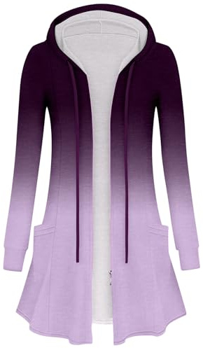 Flikity Long Cardigans for Women UK, Ladies Longline Zip Up Hoodies Long Sleeve Lightweight Cardigan Ladies Casual Jackets Spring Summer Womens Coat Fall Clothing Purple XXL